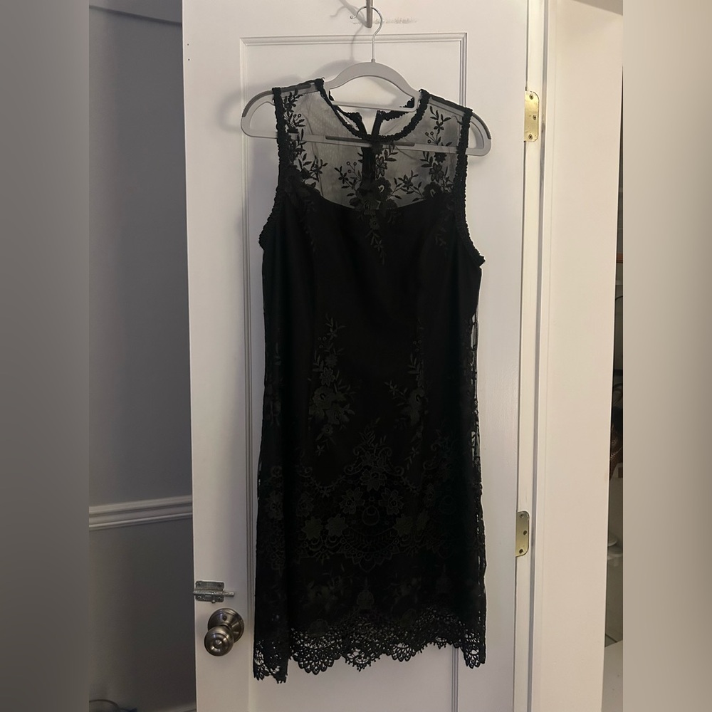 Nanette Lepore Black Floral Lace Midi Dress